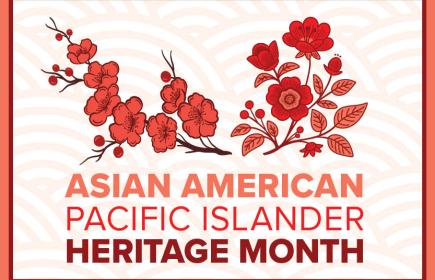 Graphic with red flowers labeled Asian American Pacific Islander Heritage Month
