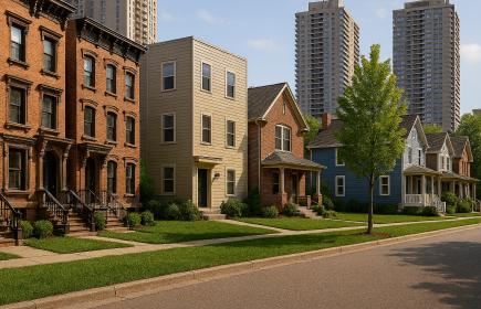 neighborhood with various kinds of housing