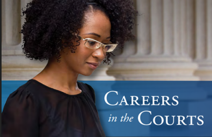 Photo of young black woman with title Careers in the Courts