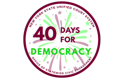 Graphic button reads Forty Days for Democracy, Office of Statewide Civic Engagement