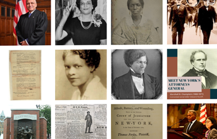 Twelve images, mostly in black and white that depict black judges in history.